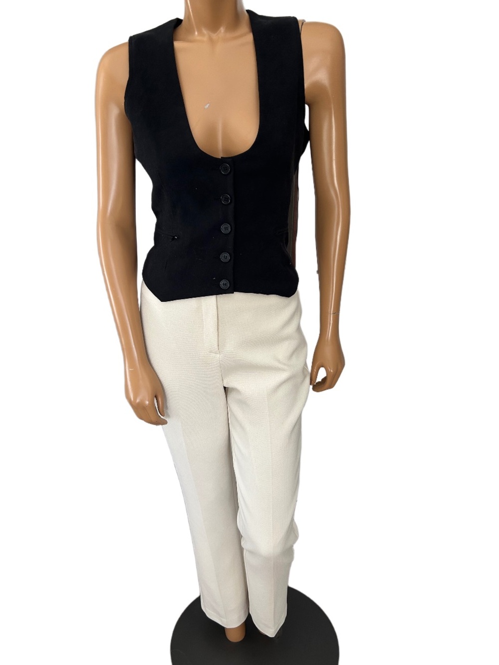 Black Button-Front Sleeveless Vest - Women's Pants & Jumpsuits